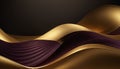 Wavy forms of gold metallic and deep plum fabric flowing across a dark background creating an abstract and Royalty Free Stock Photo