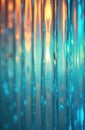 Wavy glass texture with vertical lines. Multi colored lights create abstract patterns on transparent surface. Blurred soft focus Royalty Free Stock Photo