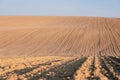 Wavy ground cultivated field, agriculture. Agriculture field. Plowed farm land