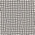 Wavy Hand Drawn Lines Square Grid. Vector Seamless Black and White Pattern.