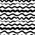 Wavy hand drawn seamless pattern. Dry paint waves doodle drawing. Irregular shapes line art.