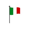 Wavy italy flag vector illustration with flagpole isolated on white Royalty Free Stock Photo