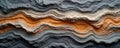 Wavy layers of rock formations show strata. Gray, cream, and orange bands create abstract texture. Stone pattern resembles Royalty Free Stock Photo