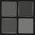 Wavy line squares. Abstract distorted grid. Black white texture. Vector flowing shape. Royalty Free Stock Photo
