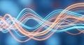 Wavy lines of blue and orange light trails flowing dynamically, representing technology and data flow, Royalty Free Stock Photo