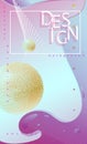 Wavy lines flying golden spheres planets on gradient background Modern futuristic abstract vertical background Application