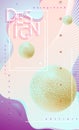 Wavy lines flying golden spheres planets on gradient background Modern futuristic abstract vertical background Application