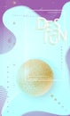 Wavy lines flying golden spheres planets on gradient background Modern futuristic abstract vertical background Application