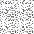 Wavy lines hand drawn seamless vector pattern. Ink brush texture. Black curly waves on white background. Paint brushstrokes grunge Royalty Free Stock Photo