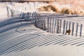 Wavy lines and long shadows of beach fence protecting native grasses Royalty Free Stock Photo