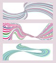 Wavy lines or ribbons. Set of 3 backgrounds. Multicolored striped gradient. Creative unusual background with abstract