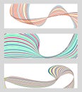 Wavy lines or ribbons. Set of 3 backgrounds. Multicolored striped gradient. Creative unusual background with abstract