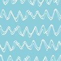 Wavy lines seamless vector pattern background. Entwined strands of painterly uneven horizontal sea waves backdrop