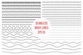 Wavy lines set. Horizontal seamless thin zig zag, criss cross and wavy lines for brushes