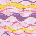 Wavy lines with stars. Seamless vector pattern