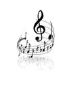 Wavy musical staff with notes on a white background. Vector