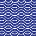 Wavy ocean blue seamless pattern with water waves, Vector illustration for wallpaper, textile, and fashion design. Japanese style Royalty Free Stock Photo