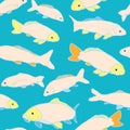 Wavy ocean life fish koi seamless pattern