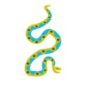 Wavy ornamental green snakes in cartoon style isolated on white.