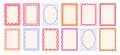 Wavy retro frames. Bright geometric edges and patterns covers, art style invitation or postcards design. Doodle squiggly frame Royalty Free Stock Photo