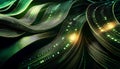 Wavy ribbons display binary code with glowing green highlights, representing data flow and digital information Royalty Free Stock Photo