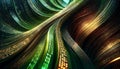 Wavy ribbons display binary code with glowing green highlights, representing data flow and digital information Royalty Free Stock Photo