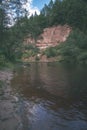 wavy river in forest in green summer - vintage retro look Royalty Free Stock Photo