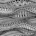 Wavy seamless ethnic pattern. Black and white print for textiles Royalty Free Stock Photo