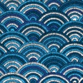 Wavy seamless pattern. Embroidered hand-drawn background. Blue w
