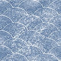 Wavy seamless pattern. Japanese print of seigaiha. Blue and white marine ornament for textiles. Vector illustration