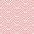 Wavy seamless pattern of a seigaiha. Print in red hearts for Valentine`s Day. Simple elegant ornament. Vector illustration Royalty Free Stock Photo