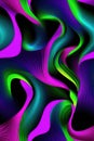 wavy seamless pattern texture with neon gradient multicolored curved waves on black background