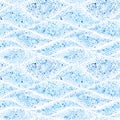 Wavy seamless watercolor pattern. Blue dots on a white background. Summer nautical print for textiles. Hand-drawn print on paper