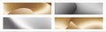 Wavy silver and gold parallel gradient lines, ribbons, silk. Set of 4 backgrounds. Black and white with shades of gray or golden Royalty Free Stock Photo