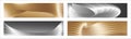 Wavy silver and gold parallel gradient lines, ribbons, silk. Set of 4 backgrounds. Black and white with shades of gray Royalty Free Stock Photo