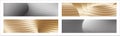 Wavy silver and gold parallel gradient lines, ribbons, silk. Set of 4 backgrounds. Black and white with shades of gray Royalty Free Stock Photo