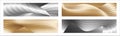 Wavy silver and gold parallel gradient lines, ribbons, silk. Set of 4 backgrounds. Black and white with shades of gray Royalty Free Stock Photo