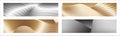 Wavy silver and gold parallel gradient lines, ribbons, silk. Set of 4 backgrounds. Black and white with shades of gray or golden Royalty Free Stock Photo