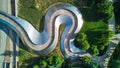 Wavy snake metal path of Pedestrian bridge from above at Millennium Park in Chicago