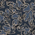 Wavy stains and spots on dark water seamless pattern. Acrylic sinuous lines of oil or gasoline