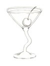 Wavy Stemmed Martini Glass with Maraschino Cherry Royalty Free Stock Photo