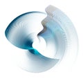 The wavy, striped, blue blades of an abstract fan rotate on a white background. Graphic design element. Logo, symbol, sign, icon.