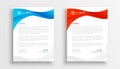wavy style blue and red official letterhead template in set of two Royalty Free Stock Photo
