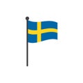 Wavy sweden flag vector illustration with flagpole isolated on white Royalty Free Stock Photo