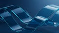 Wavy transparent blue ribbon with cyan edges on dark blue background abstract wave Royalty Free Stock Photo