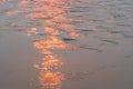 Wavy water surface with glittering orange sun light. 5