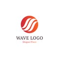 Wavy wave in round shape, red and blue feather logos. Isolated abstract decorative logo set, design element template on Royalty Free Stock Photo