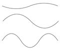 Wavy, waving, wave lines shape set of 3. Curvy, billowy, undulate lines