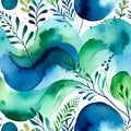 Wavy whimsical artistic texture with herbal elements. Creative colorful background. Watercolor art