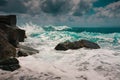 Wawe splashes sea storm horizon. Ligurian sea. Royalty Free Stock Photo